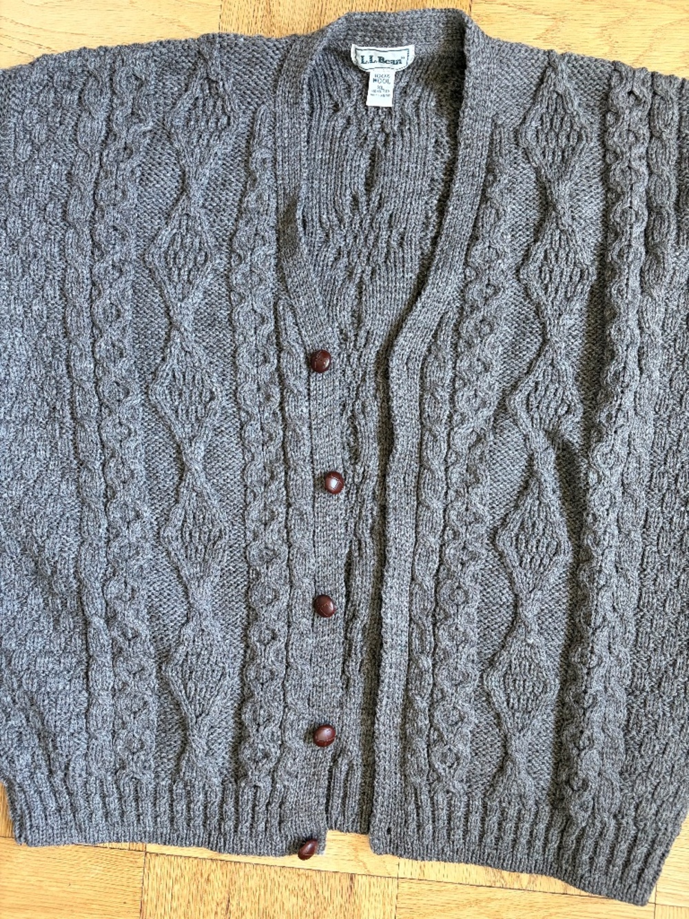 L.L. Bean Men's Chocolate Cable Knit vintage Cardigan - Picture 8 of 10